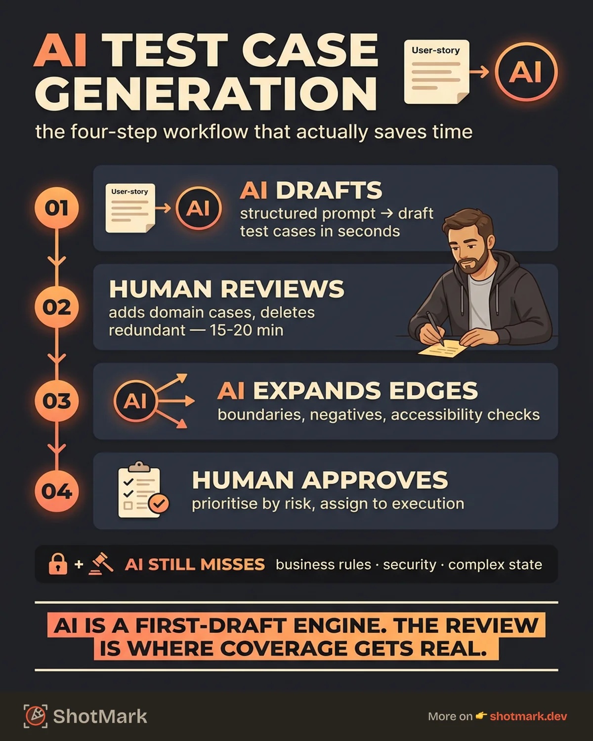 AI Test Case Generation: Practical Guide for QA infographic