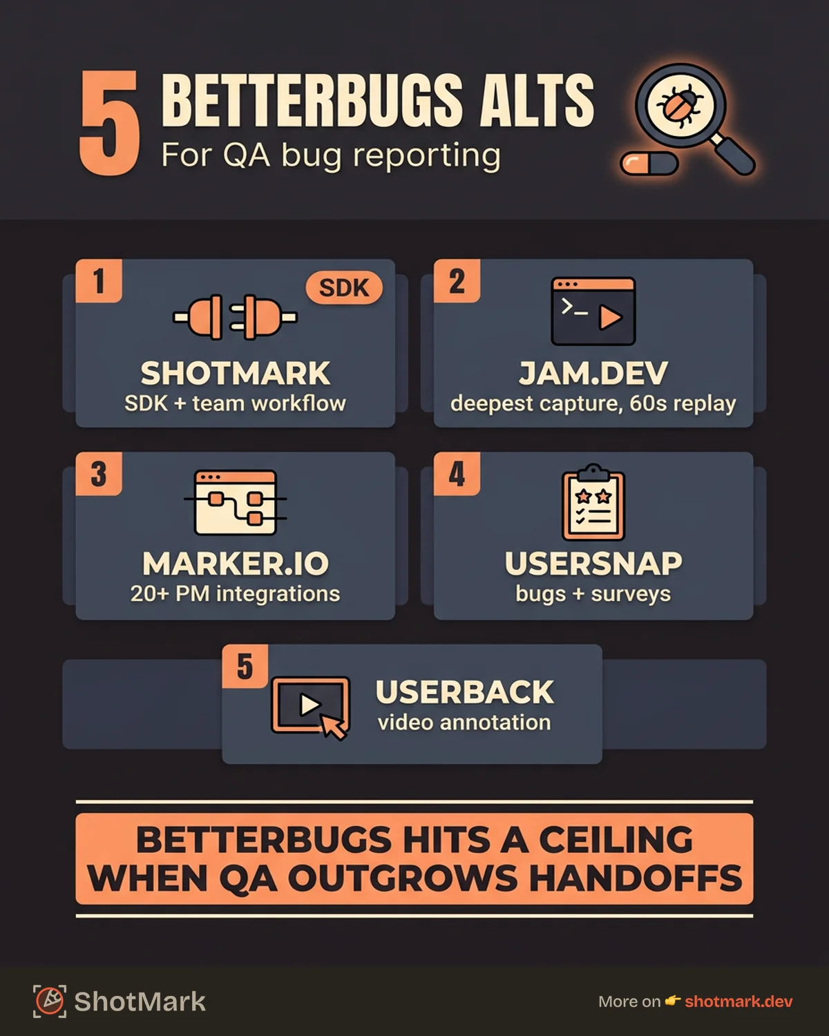 BetterBugs Alternatives for QA Bug Reporting infographic